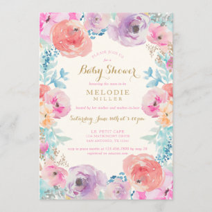 Pink Purple Vintage Floral Baby Shower Invitation