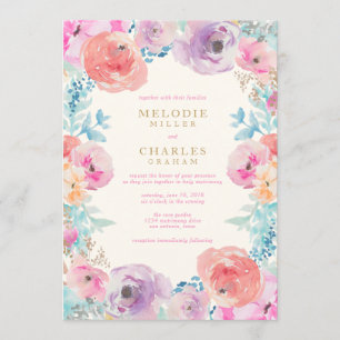 Pink Purple Vintage Floral Wedding Invitation