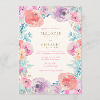 Pink Purple Vintage Floral Wedding Invitation
