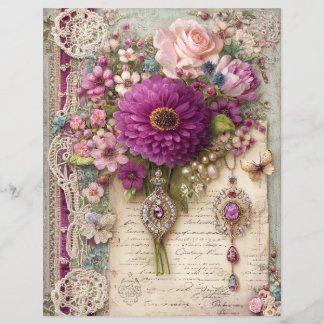 Pink Purple Vintage Junk Journal Scrapbook Paper