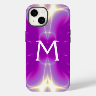 PINK PURPLE VIOLET FRACTAL LIGHT WAVES MONOGRAM iPhone 14 CASE