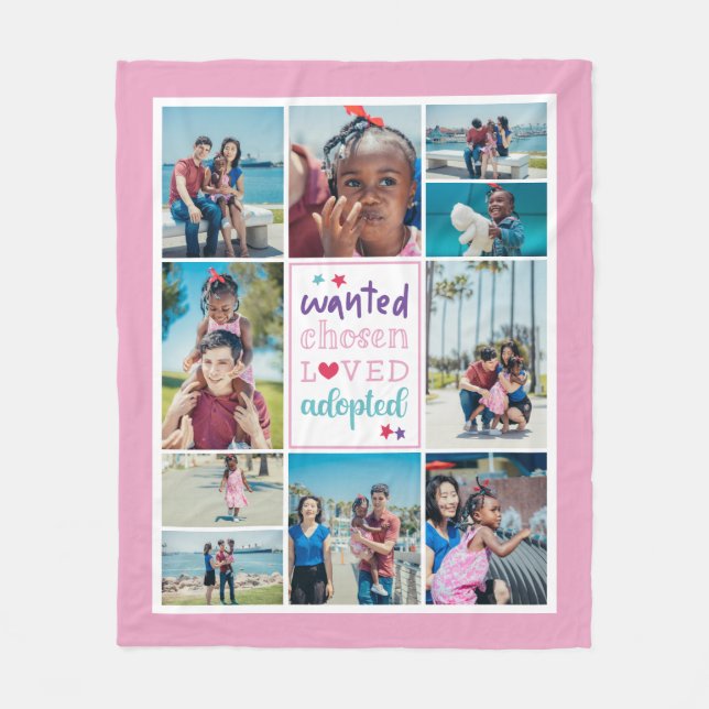 Pink Purple Wanted Chosen Loved Adopted Collage Fleece Blanket (Front)