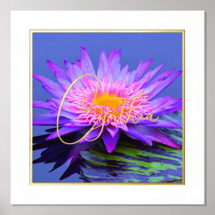 Pink Purple Water Lily w Foil Name Foil Prints