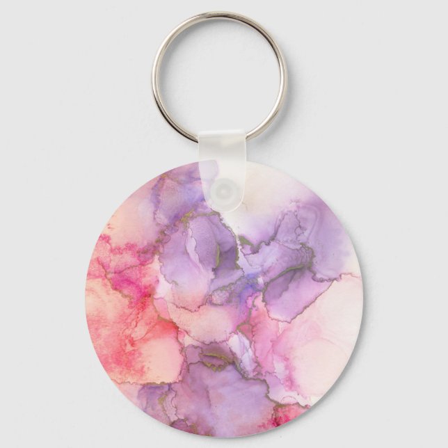 Pink & Purple Watercolor Abstract Key Ring (Front)