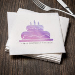 Pink & Purple Watercolor Cake Happy Birthday Napkin<br><div class="desc">Watercolor pink and purple birthday party napkins for girls.  Personalise it with your own text.</div>