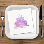 Pink & Purple Watercolor Cake Happy Birthday Napkin<br><div class="desc">Watercolor pink and purple birthday party napkins for girls.  Personalise it with your own text.</div>