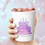 Pink & Purple Watercolor Cake Happy Birthday Paper Cups<br><div class="desc">Watercolor pink and purple birthday party paper cups for girls.  Personalise it with your own text.</div>