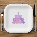 Pink & Purple Watercolor Cake Happy Birthday Paper Plate<br><div class="desc">Watercolor pink and purple birthday party paper plate.  Personalise it with your own text.</div>