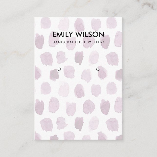 PINK PURPLE WATERCOLOR DOTS EARRING DISPLAY LOGO BUSINESS CARD (Front)