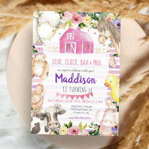 Pink Purple Watercolor Farm Girl Birthday Invitation