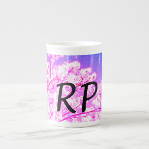 Pink purple watercolor floral add monogram title bone china mug
