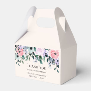 Pink & Purple Watercolor Floral Border Thank You Favour Box