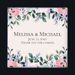 Pink & Purple Watercolor Floral Border Wedding Magnet<br><div class="desc">A wedding favour magnet with a pretty floral design made with watercolors. Pink,  purple and green garden flowers.</div>