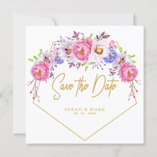 Pink Purple Watercolor Floral Frame Save The Dates Invitation
