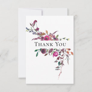 Pink Purple Watercolor Floral Greenery Wedding Thank You Card