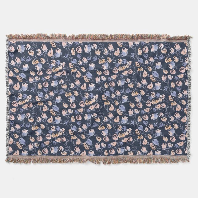 Pink & Purple | Watercolor Floral Pattern Throw Blanket (Front)