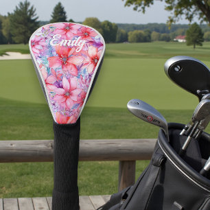 Pink Purple Watercolor Floral Personalised Name Golf Head Cover