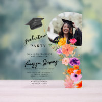 Pink & Purple Watercolor Floral Photo Graduation 