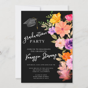 Pink & Purple Watercolor Floral Photo Graduation Invitation