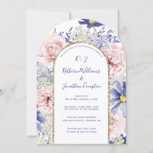 Pink Purple Watercolor Floral Rehearsal Dinner Invitation