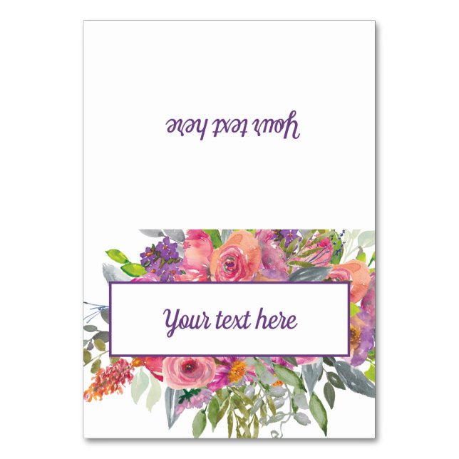 Pink Purple Watercolor Floral  Table Number (Front)