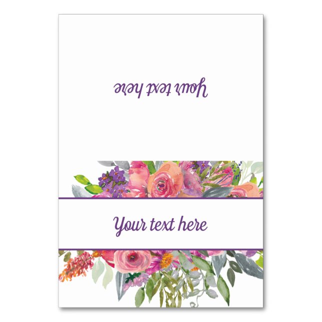 Pink Purple Watercolor Floral  Table Number (Front)