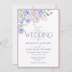 Pink Purple Watercolor Floral Wedding Invitation