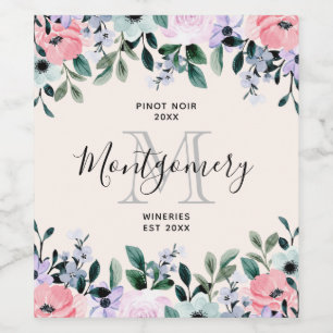  Pink & Purple Watercolor Floral Wine Making Label