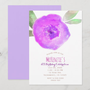 Pink Purple Watercolor Flower 1st Birthday Party Invitation