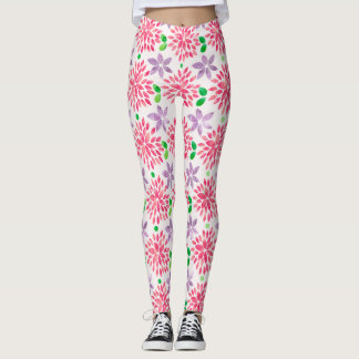 Pink & Purple Watercolor Flower Pattern Leggings