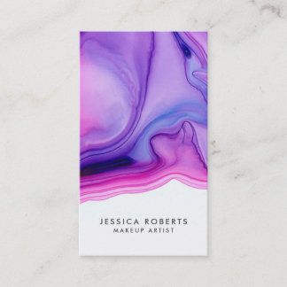 Pink Purple Watercolor Geode Makeup Artist Business Card