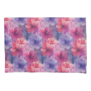 Pink & Purple Watercolor Hibiscus Floral Pillowcase