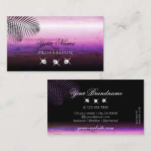 Pink Purple Watercolor Palm Leaves Jewels Striking Business Card