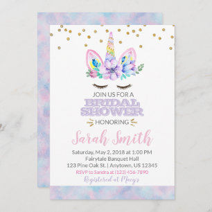 Pink Purple Watercolor Style Unicorn Bridal Shower Invitation