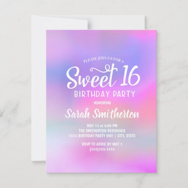 Pink Purple Watercolor Sweet 16 Invitation (Front)