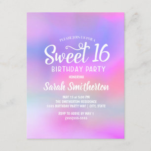 Pink Purple Watercolor Sweet 16 Invitation