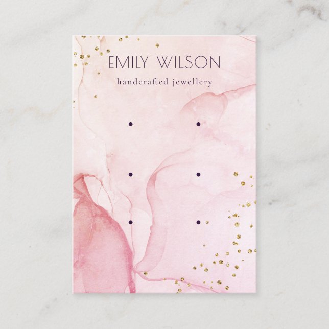 Pink Purple Watercolor Texture 3 Earring Display Business Card (Front)