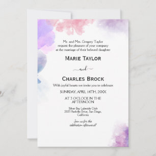 Pink & Purple Watercolor Wedding Invitation
