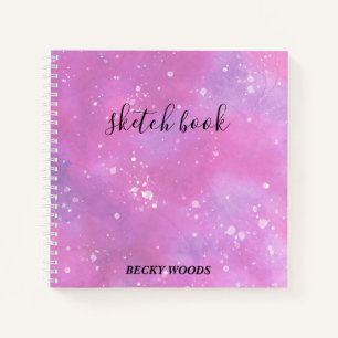 Pink & Purple Watercolor-White Spatters Sketch  Notebook