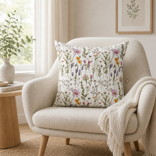 Pink Purple Watercolor Wildflower  Cushion