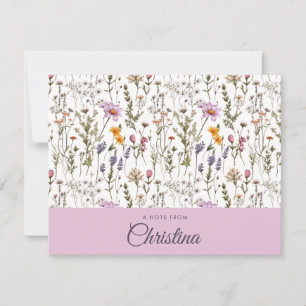 Pink Purple Watercolor Wildflower Monogram Name Card