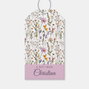 Pink Purple Watercolor Wildflower Monogram Name Gift Tags