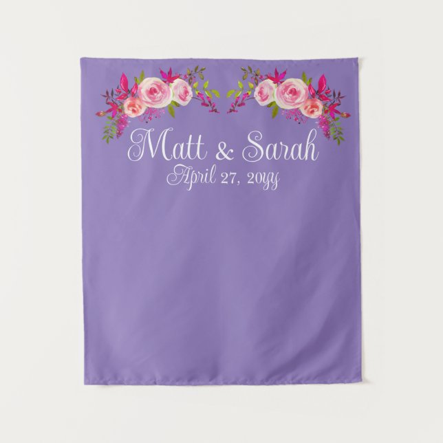 Pink Purple Wedding Backdrop Reception Photo Booth Tapestry (Front)