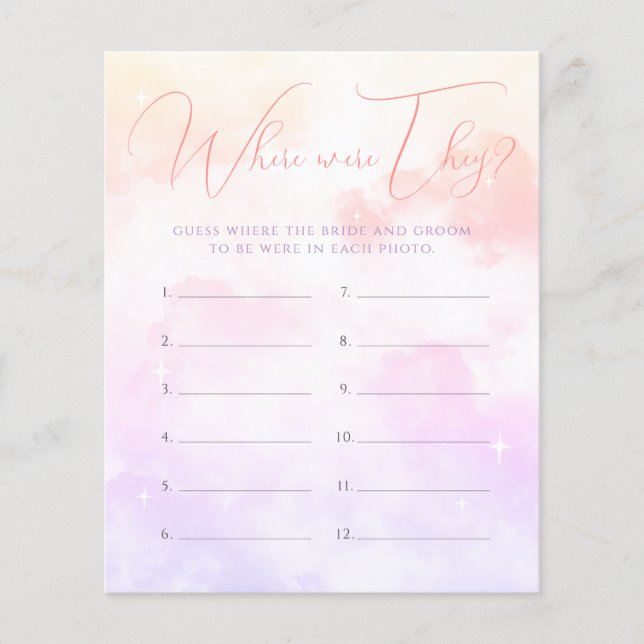 Pink Purple Where were They Bridal Shower Game (Front)