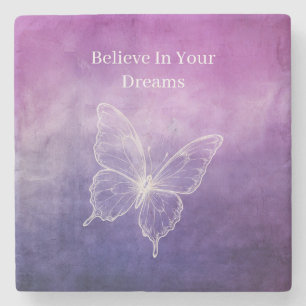 Pink Purple White Butterfly Stone Coaster