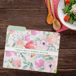 Pink purple white floral food recipes file folder<br><div class="desc">Feminine watercolored flowers,  roses in peach,  pink and purple on a white background. Personalise and add your text on front.  Perfect for your food recipes.</div>