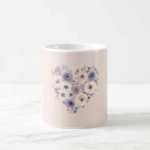 Pink Purple White Floral Heart Coffee Mug