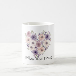 Pink Purple White Floral Heart Coffee Mug
