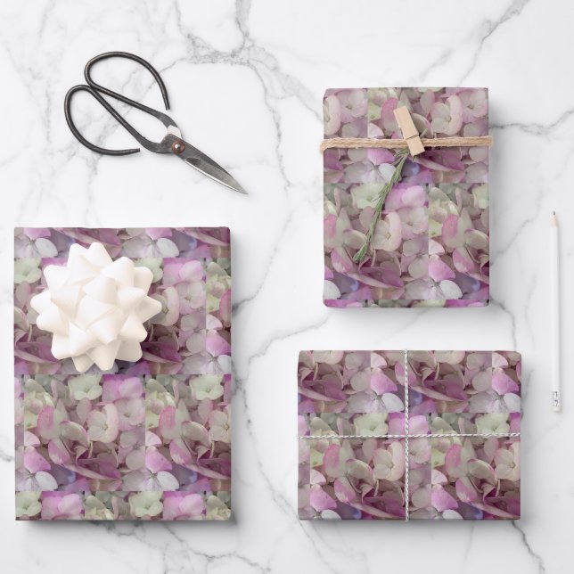 Pink, Purple, White Hydrangea Flower - Floral  Wrapping Paper Sheet (Front)