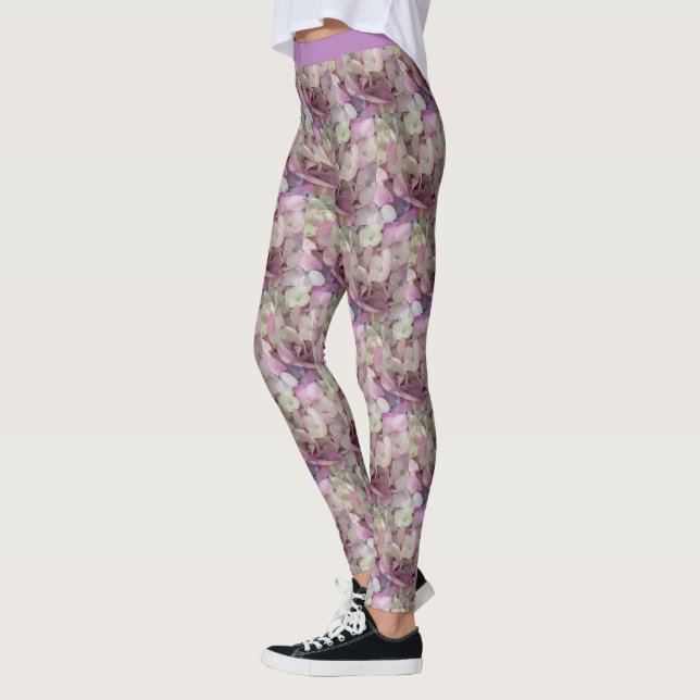 Pink, Purple, White Hydrangea Flowers  - Floral Leggings (Left)